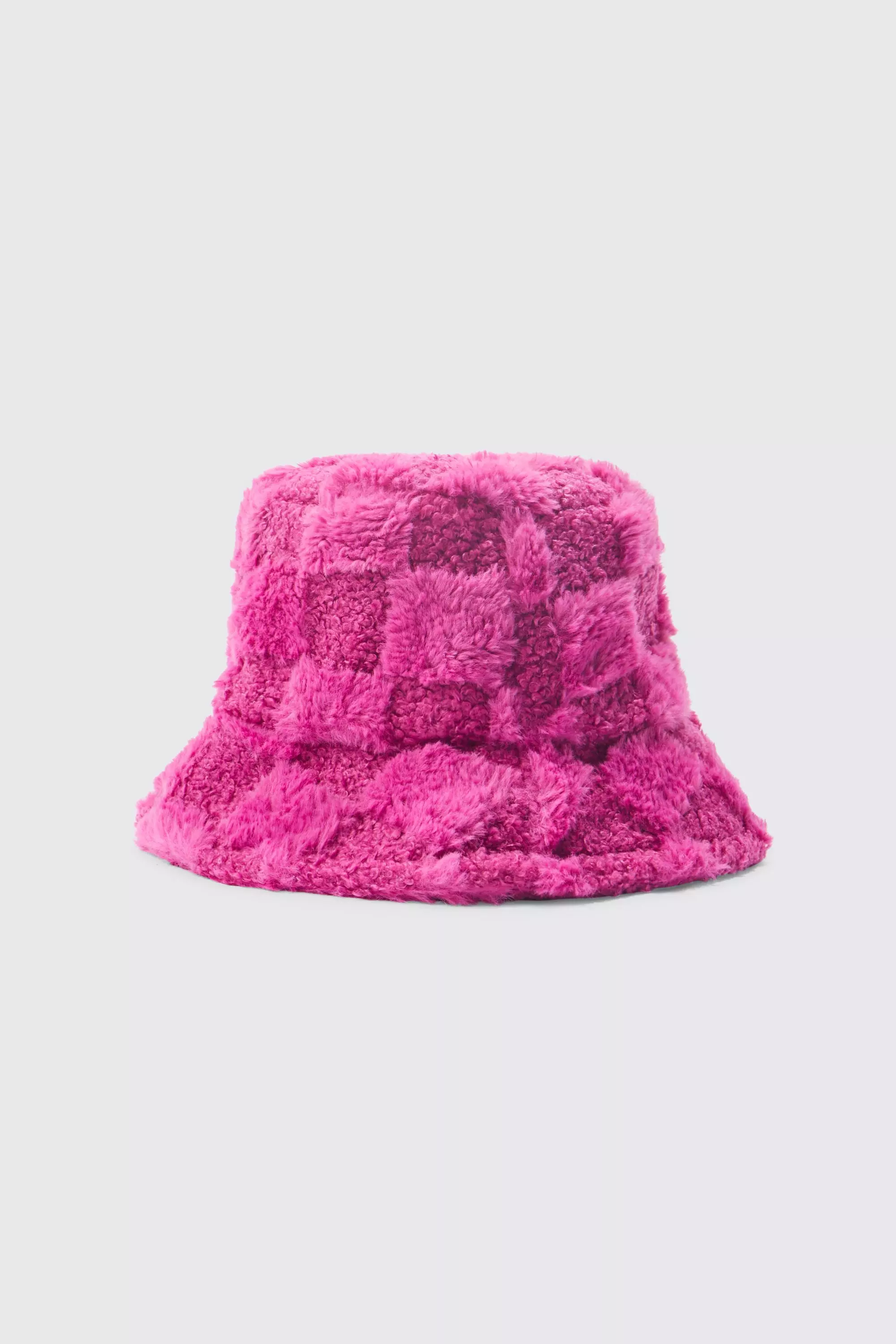 Flauschiger Anglerhut mit Schachbrett-Print, Pink alternatives Bild