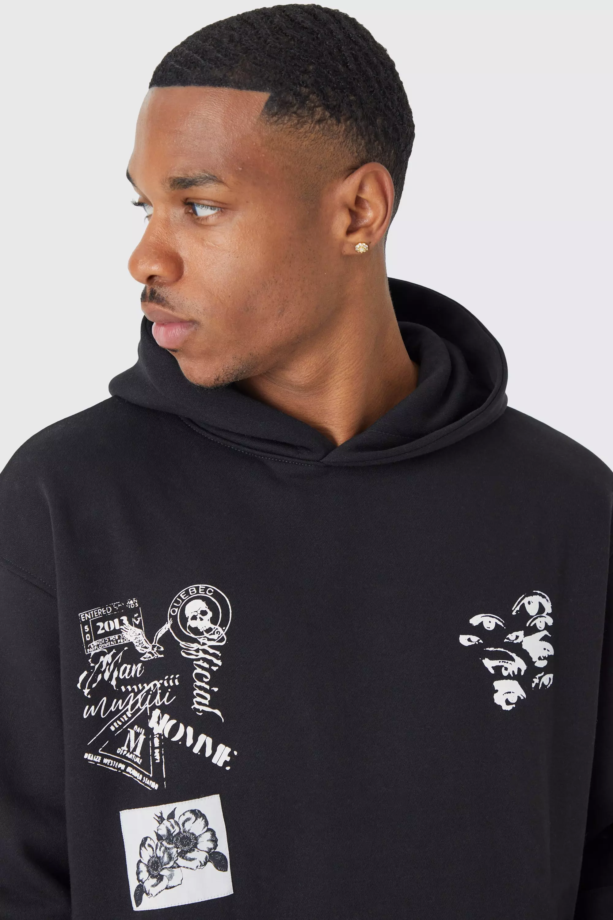 Oversized Multi Placement Graphic Hoodie | boohooMAN UK