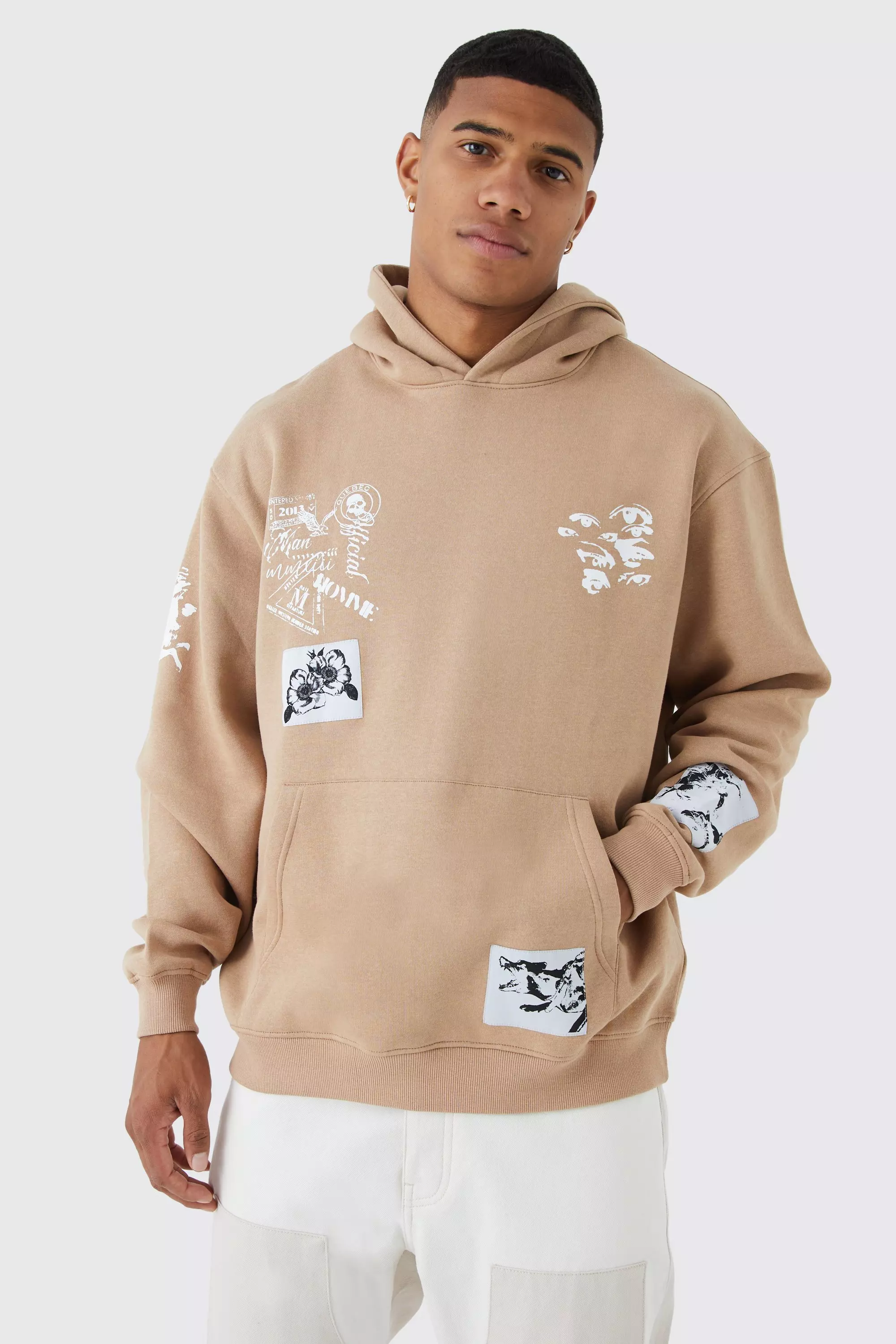 Oversized Multi Placement Graphic Hoodie boohooMAN