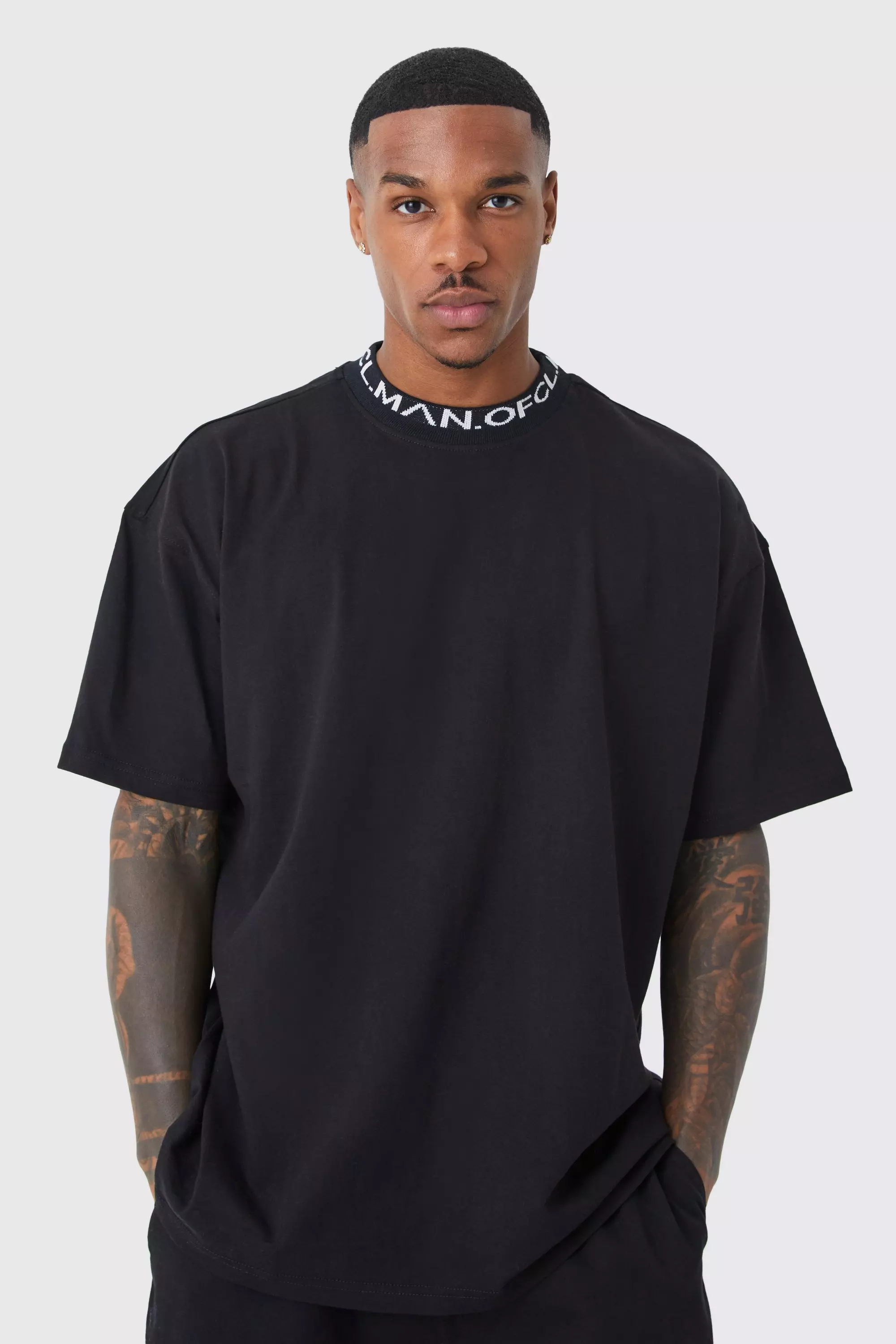 Oversized Jacquard Neck T-shirt Black