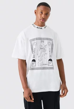 Oversized Jacquard Neck Graphic T-shirt White