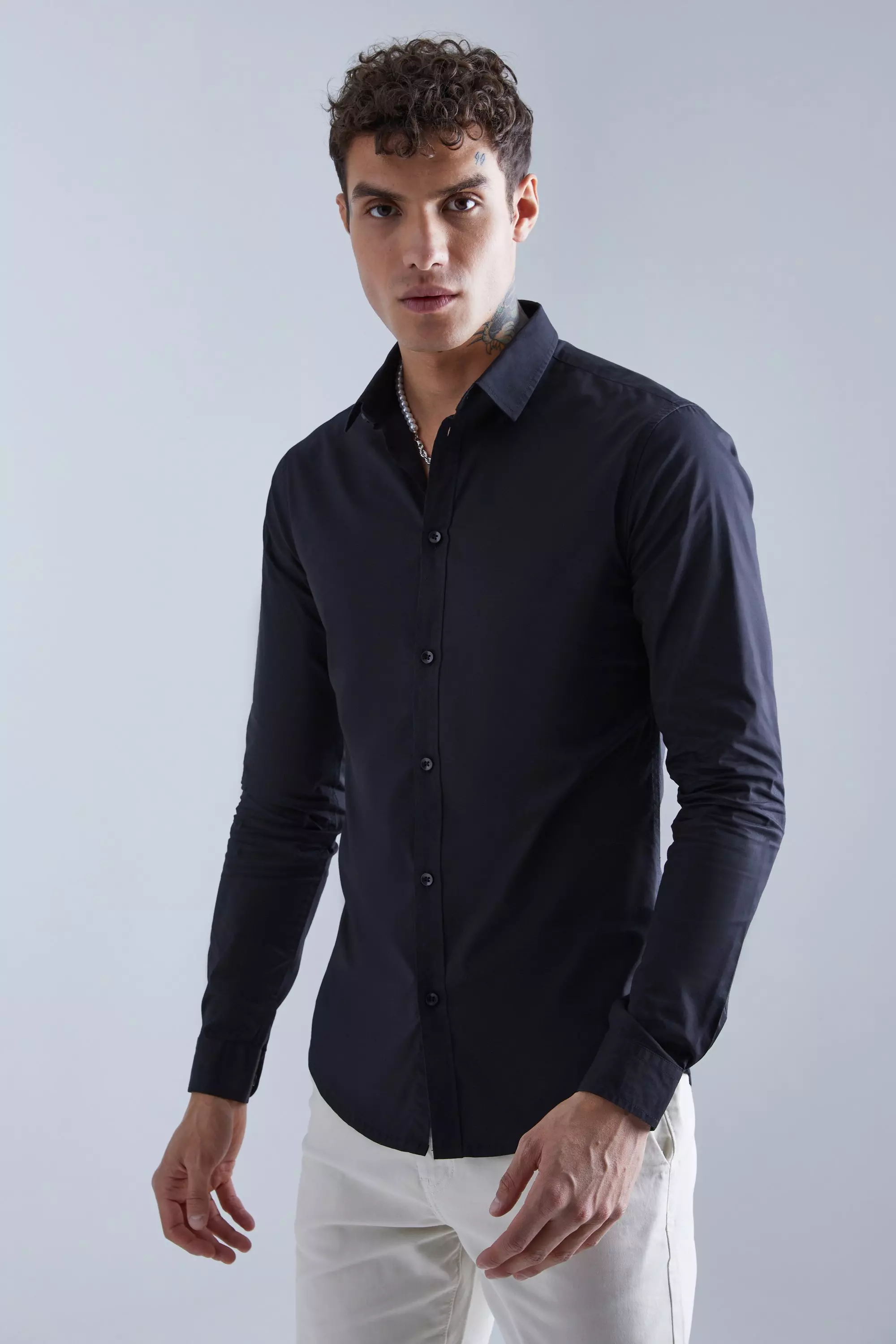 Long Sleeve Stretch Fit Shirt Black