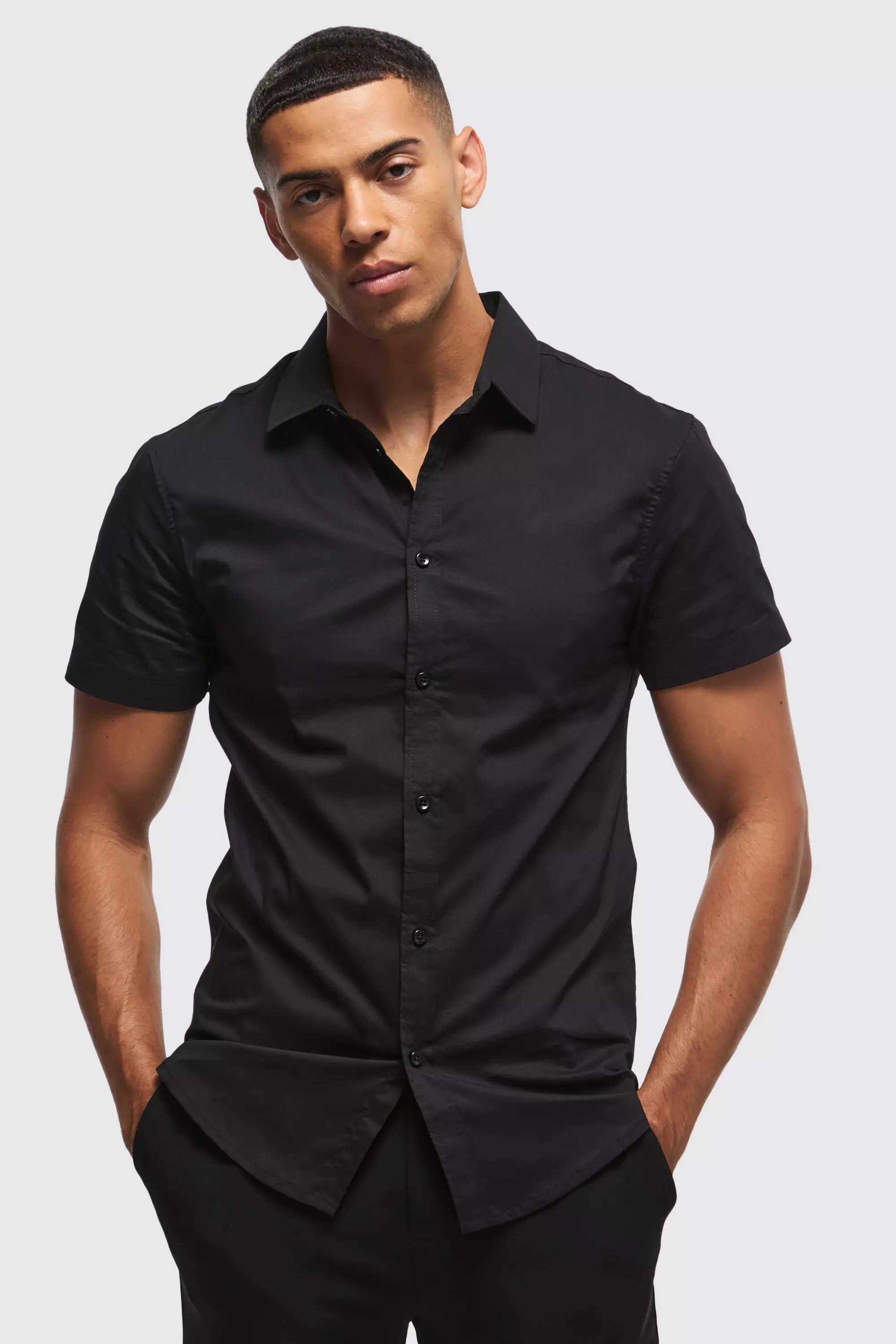 Short Sleeve Slim Fit Shirt Black