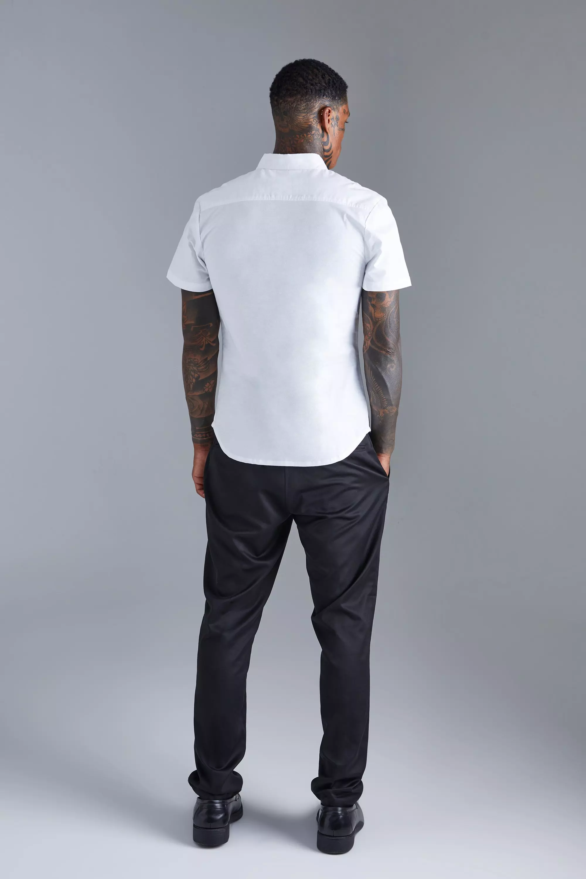 White Slim Fit Overhemd Met Korte Mouwen alternatieve afbeelding