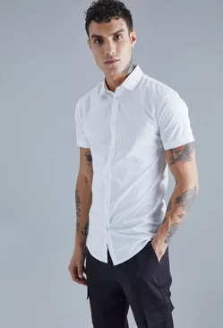 White Short Sleeve Muscle Shirt