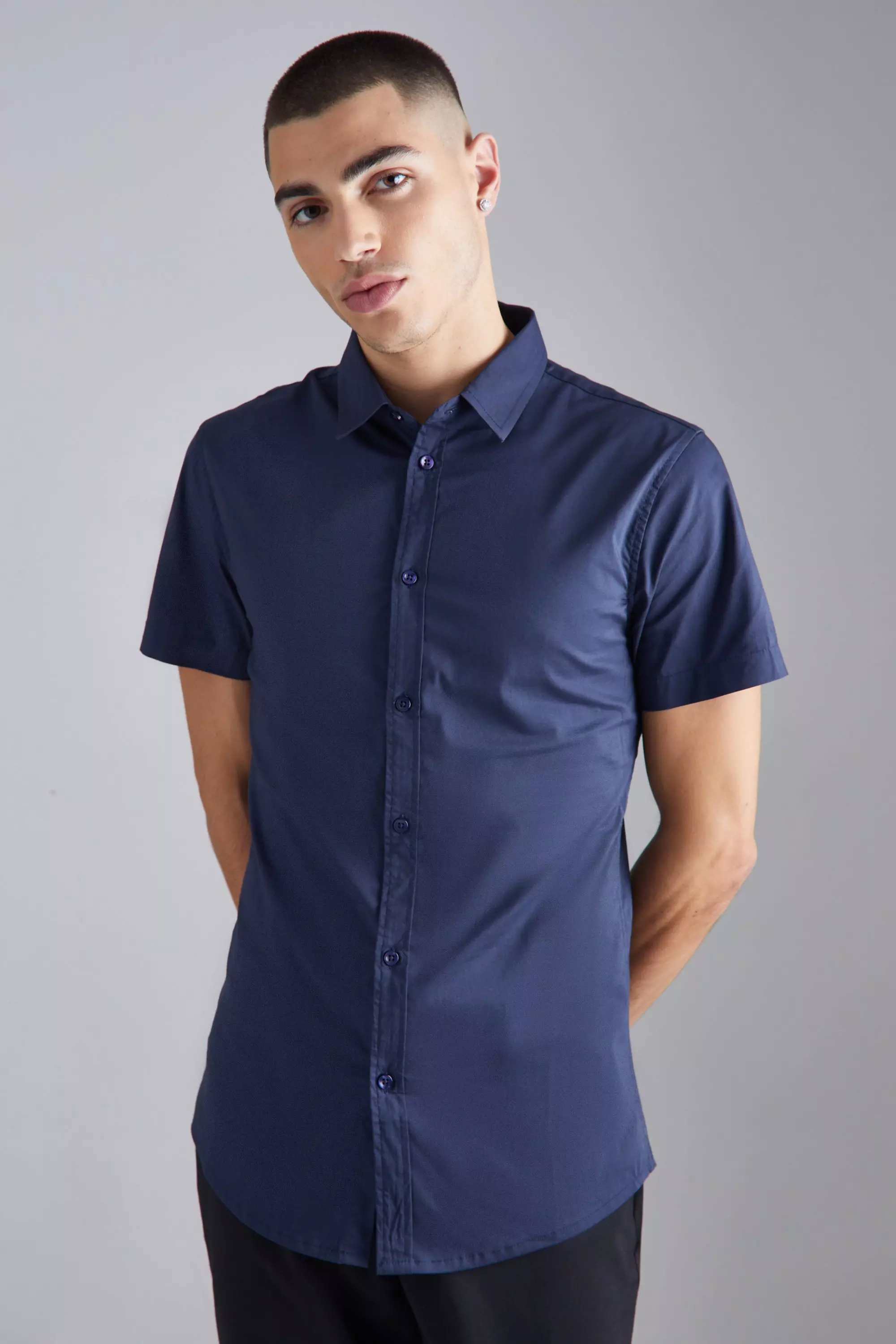 Chemise moulante à manches courtes, Navy autre image