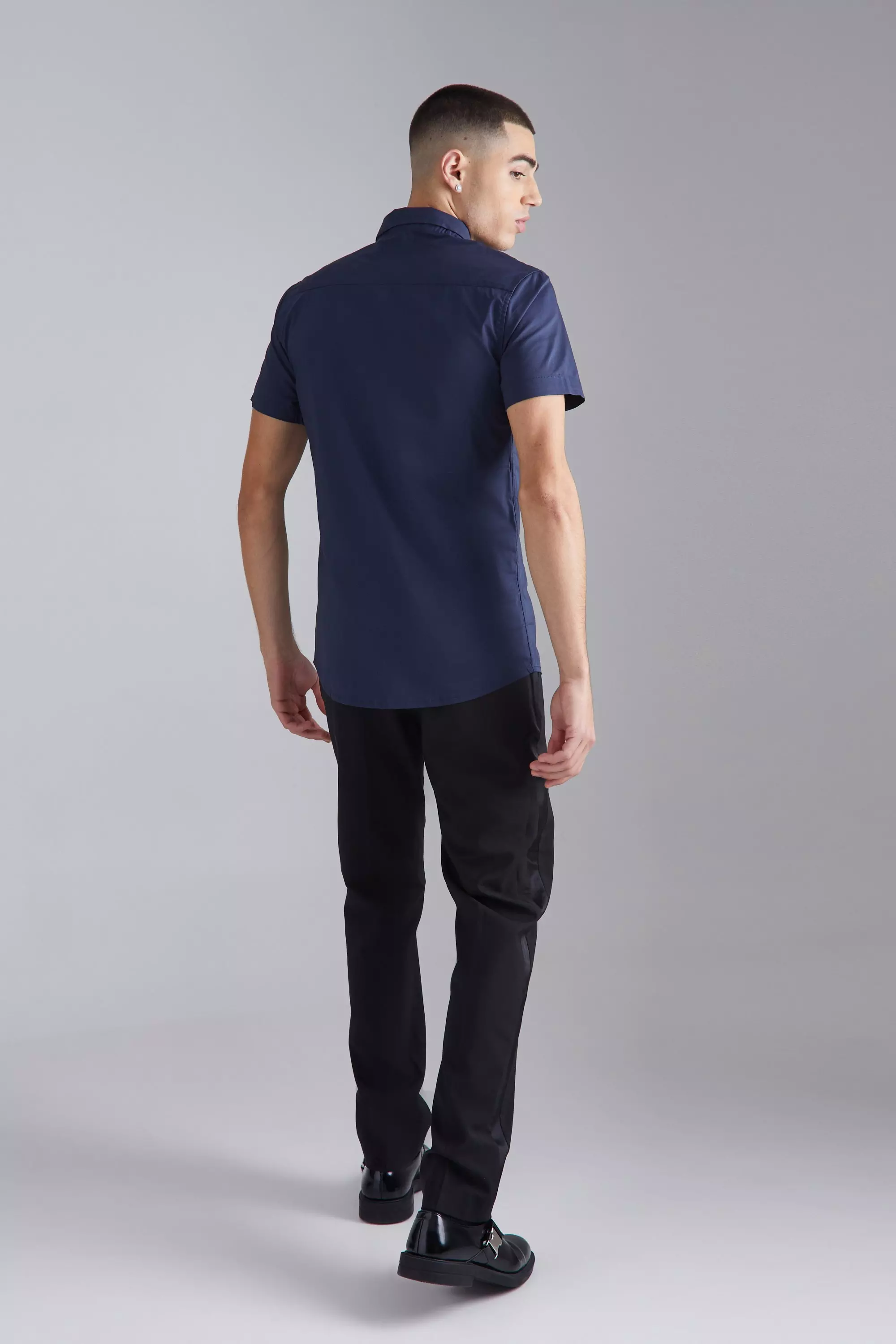 Chemise moulante à manches courtes, Navy autre image