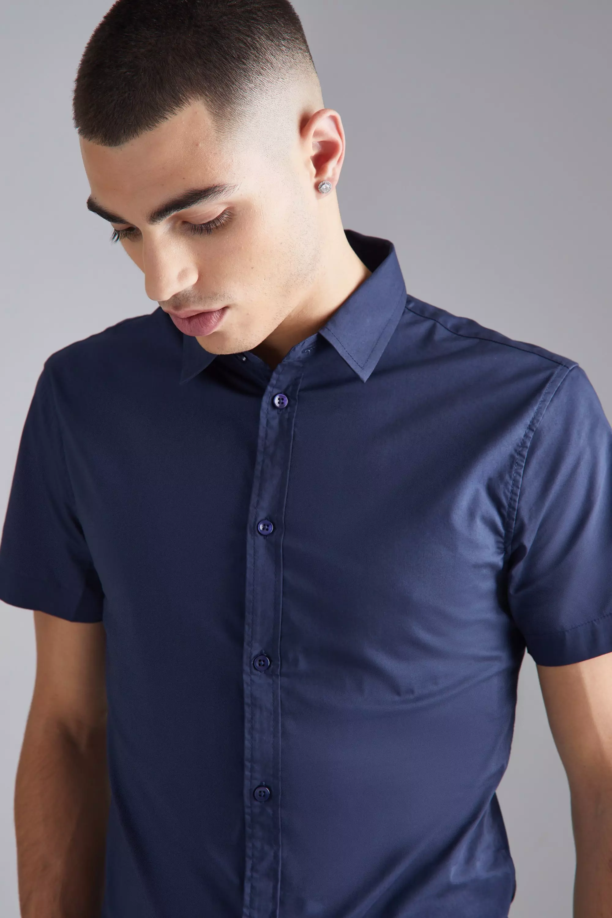 Chemise moulante à manches courtes, Navy autre image