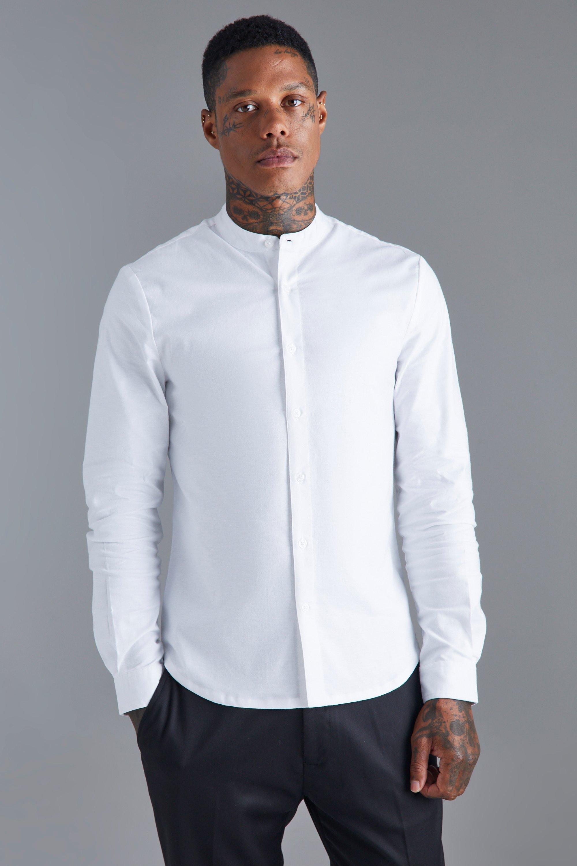 Tiger White Satin Mandarin Collar Shirt