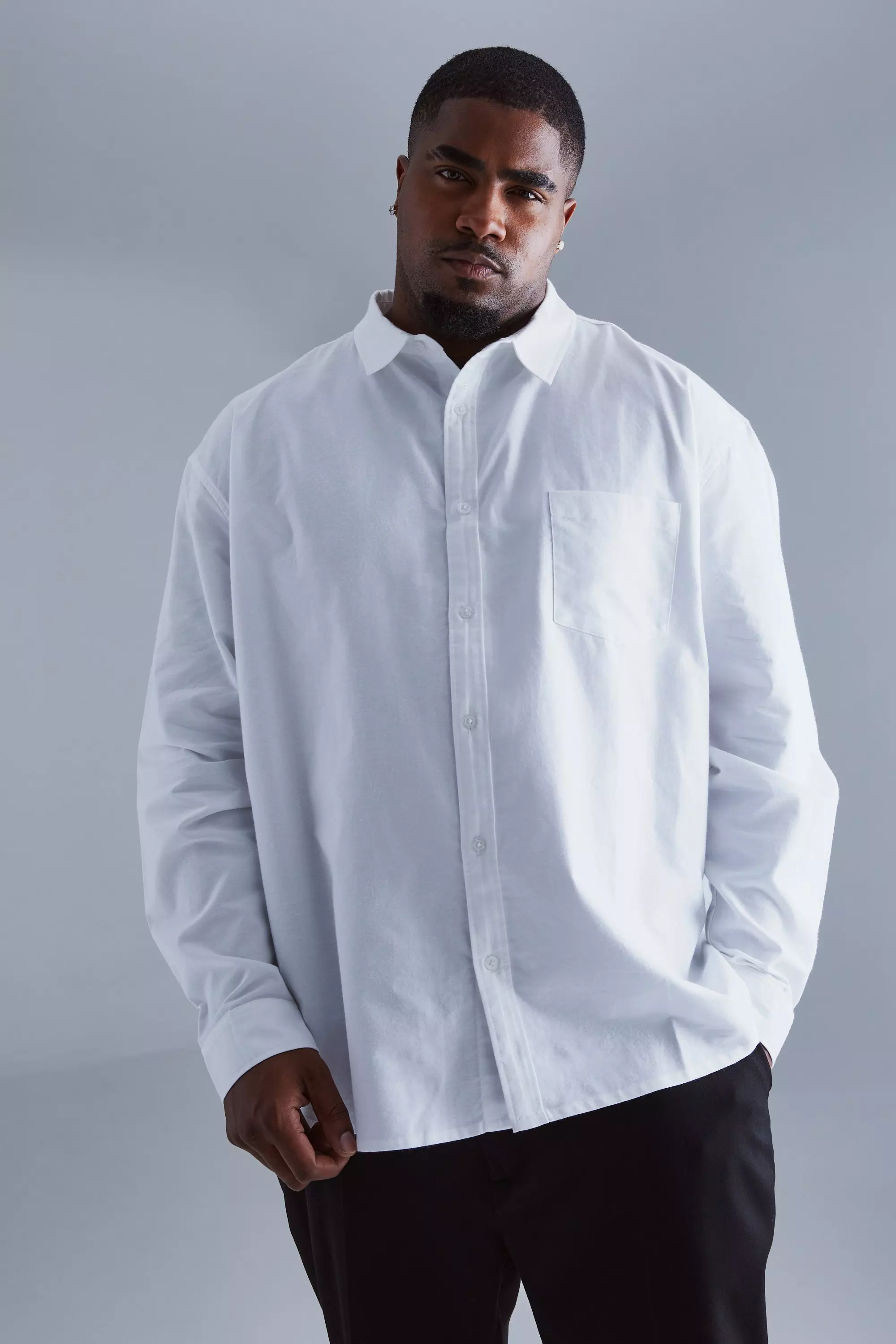 Plus Relaxed Fit Long Sleeve Oxford Shirt White