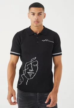 Muscle Fit Line Graphic Knit Polo black