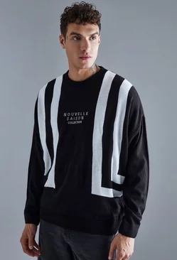 Black Oversized Drop Shoulder Colour Block Sweater