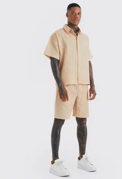 Short Sleeve Boxy Linen Look Shirt And Short chocolate