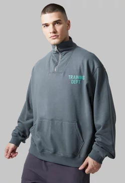 Tall Active Boxy Training Dept Funnel Neck Sweat Charcoal