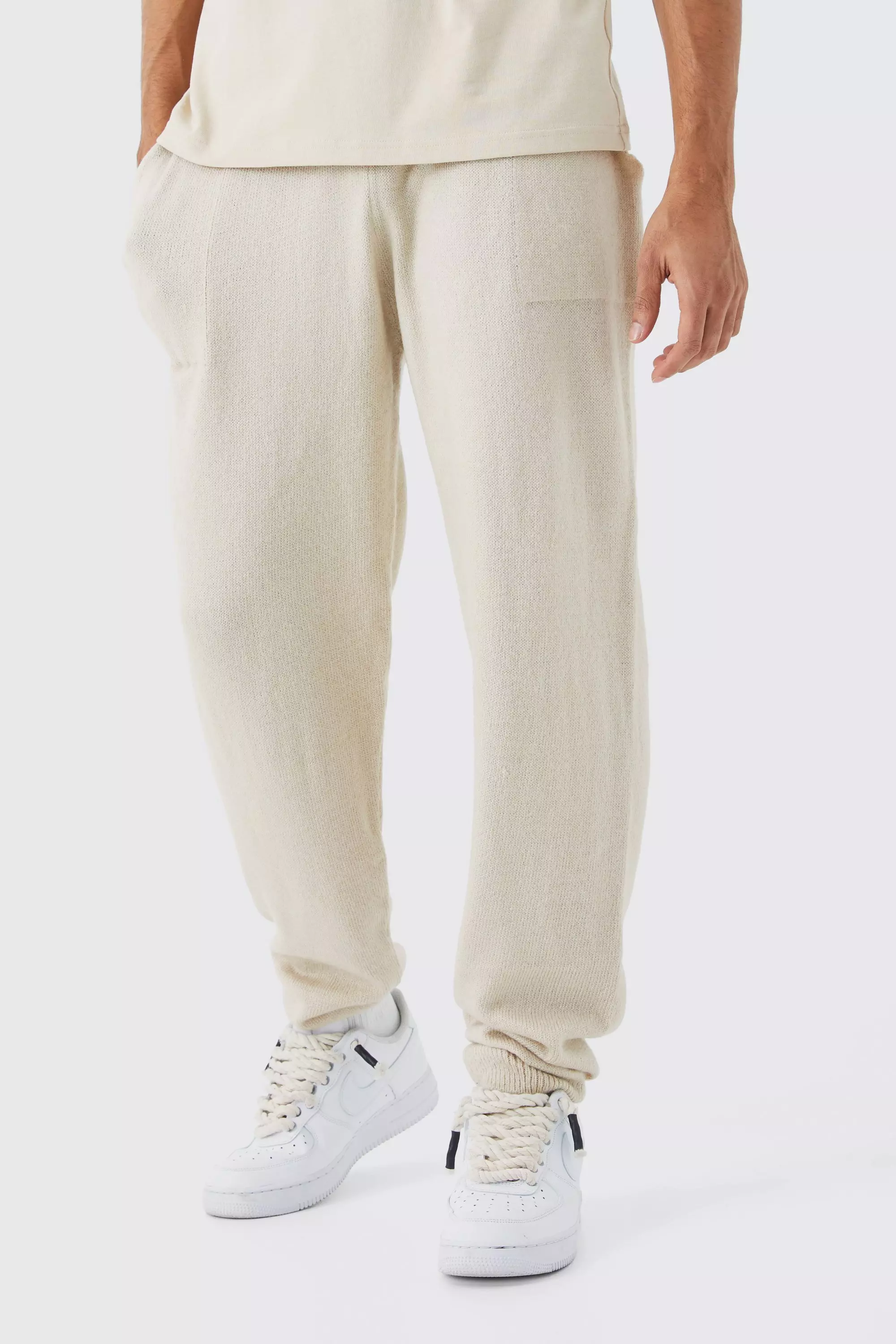 Stone Beige Brushed Relaxed Knitted Sweatpants