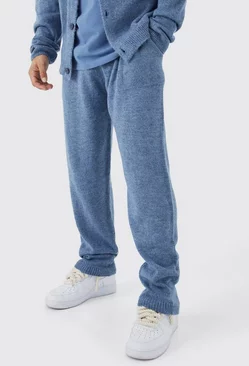 Blue Brushed Relaxed Knitted Sweatpants