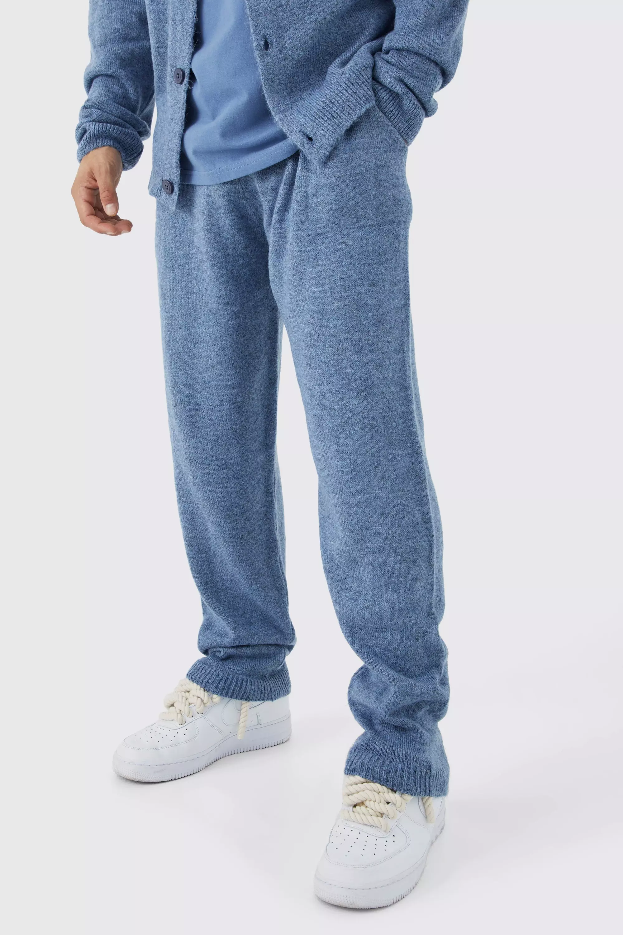 Brushed Relaxed Knitted Sweatpants Blue