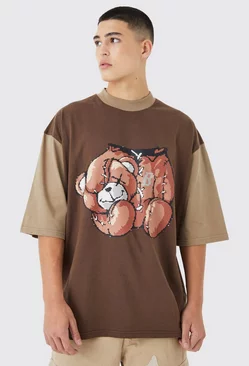 Oversized Heavyweight Bear Half Sleeve T-shirt Brown