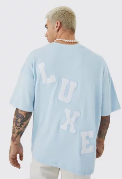 Oversized Luxe Applique Half Sleeve T-shirt Light blue