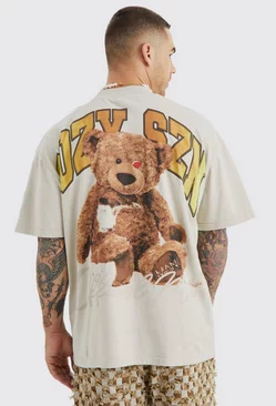 Oversized Heavyweight Extended Neck Bear T-shirt Beige