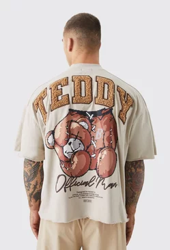Oversized Boxy Heavyweight Borg Teddy Graphic T-shirt Beige