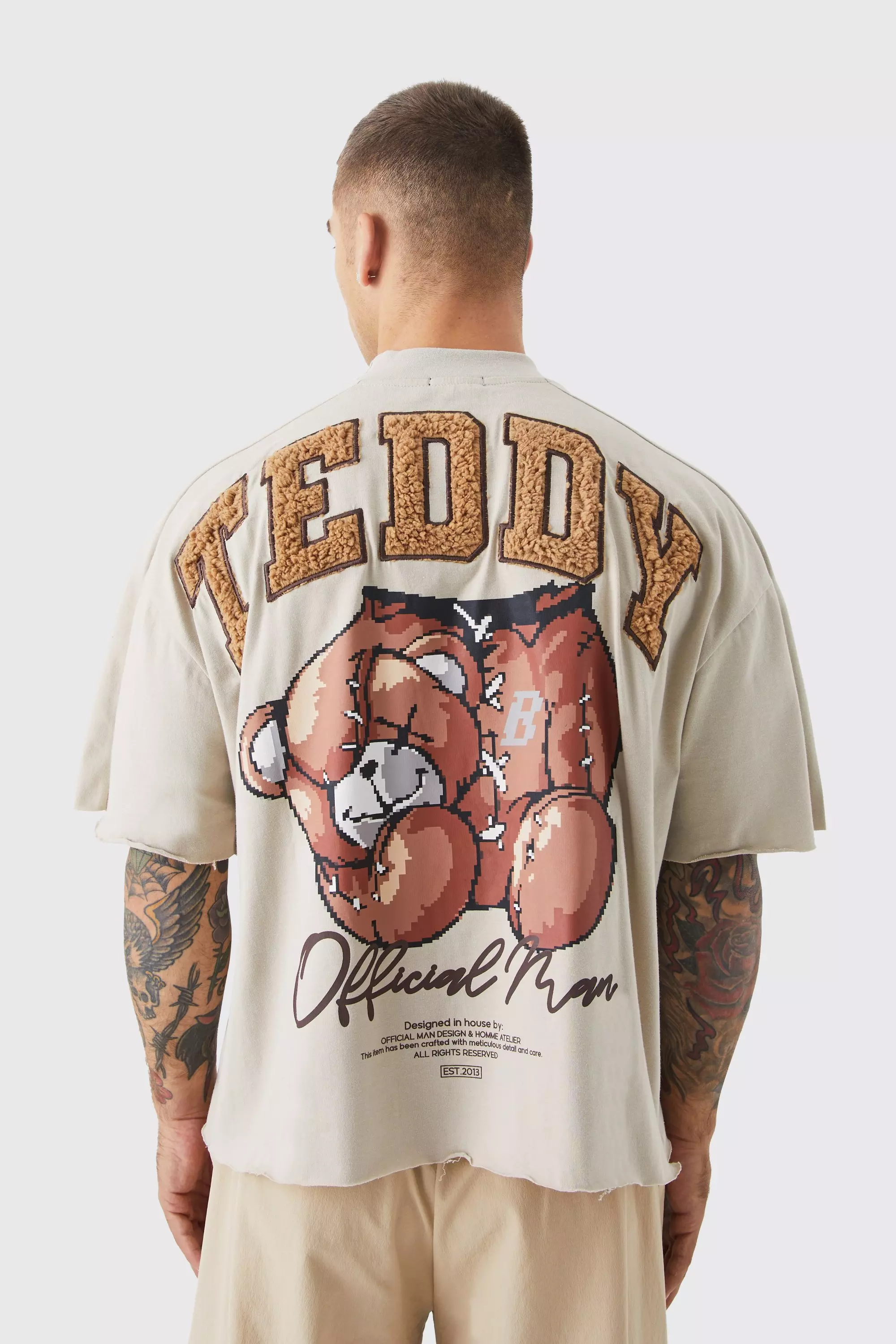 Oversized Boxy Heavyweight Borg Teddy Graphic T-shirt Beige