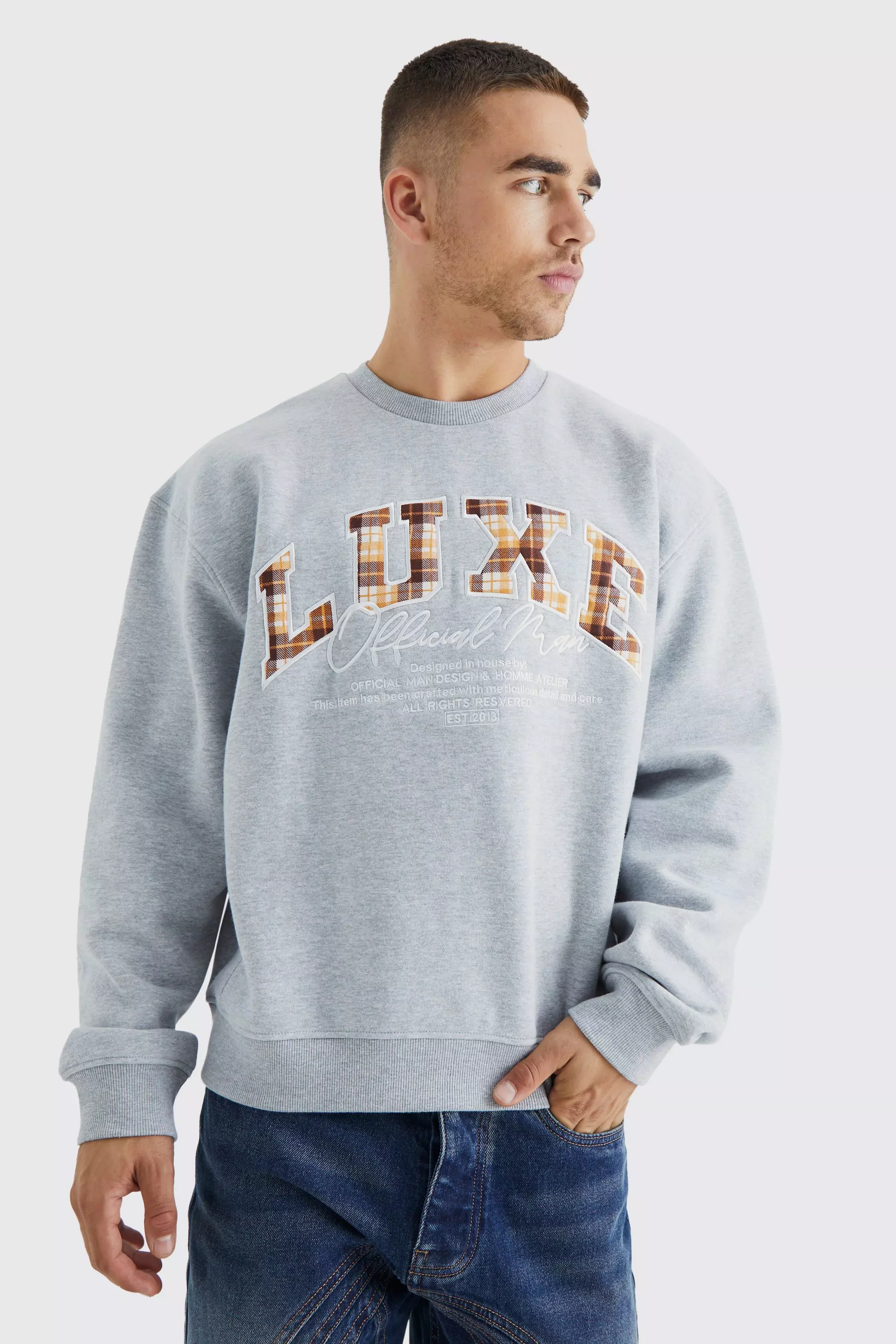 Oversized Boxy Luxe Applique Bear Sweatshirt Light grey