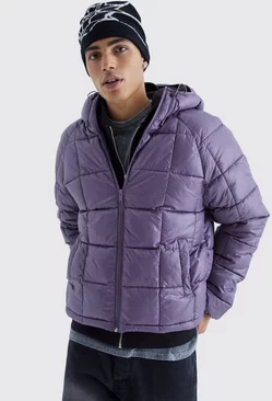 Boxy Square Quilted Puffer With Hood Mauve