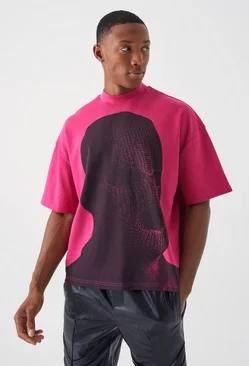 Oversized Boxy Heavyweight Interlock Graphic T-shirt Pink