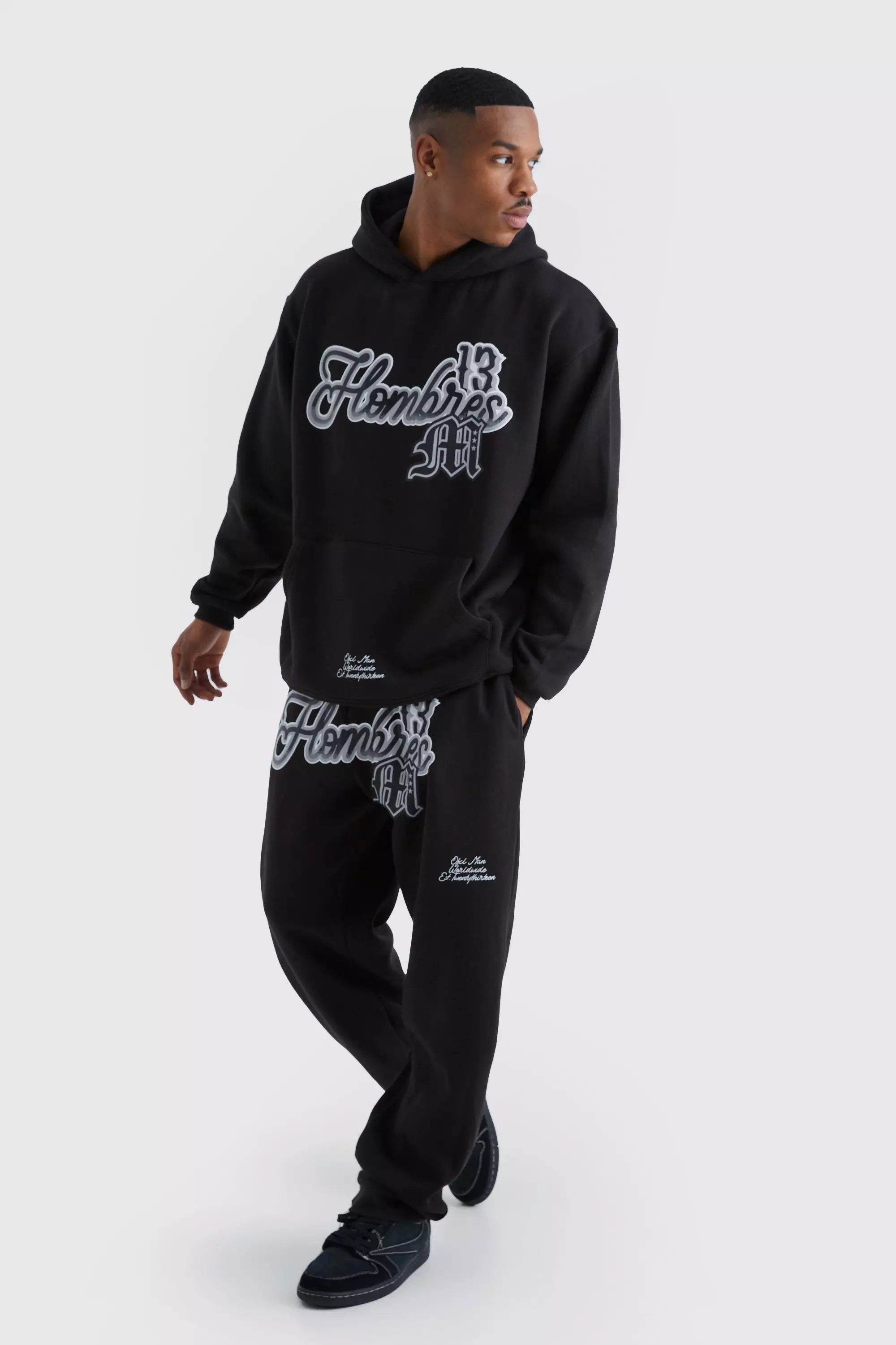 Oversized Homme Print Tracksuit Black