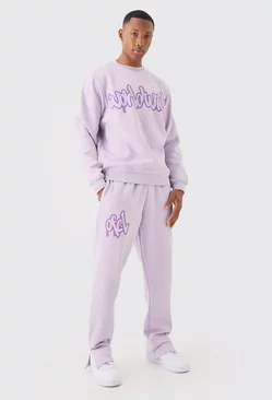 Graffiti Print Sweatshirt Tracksuit Lilac