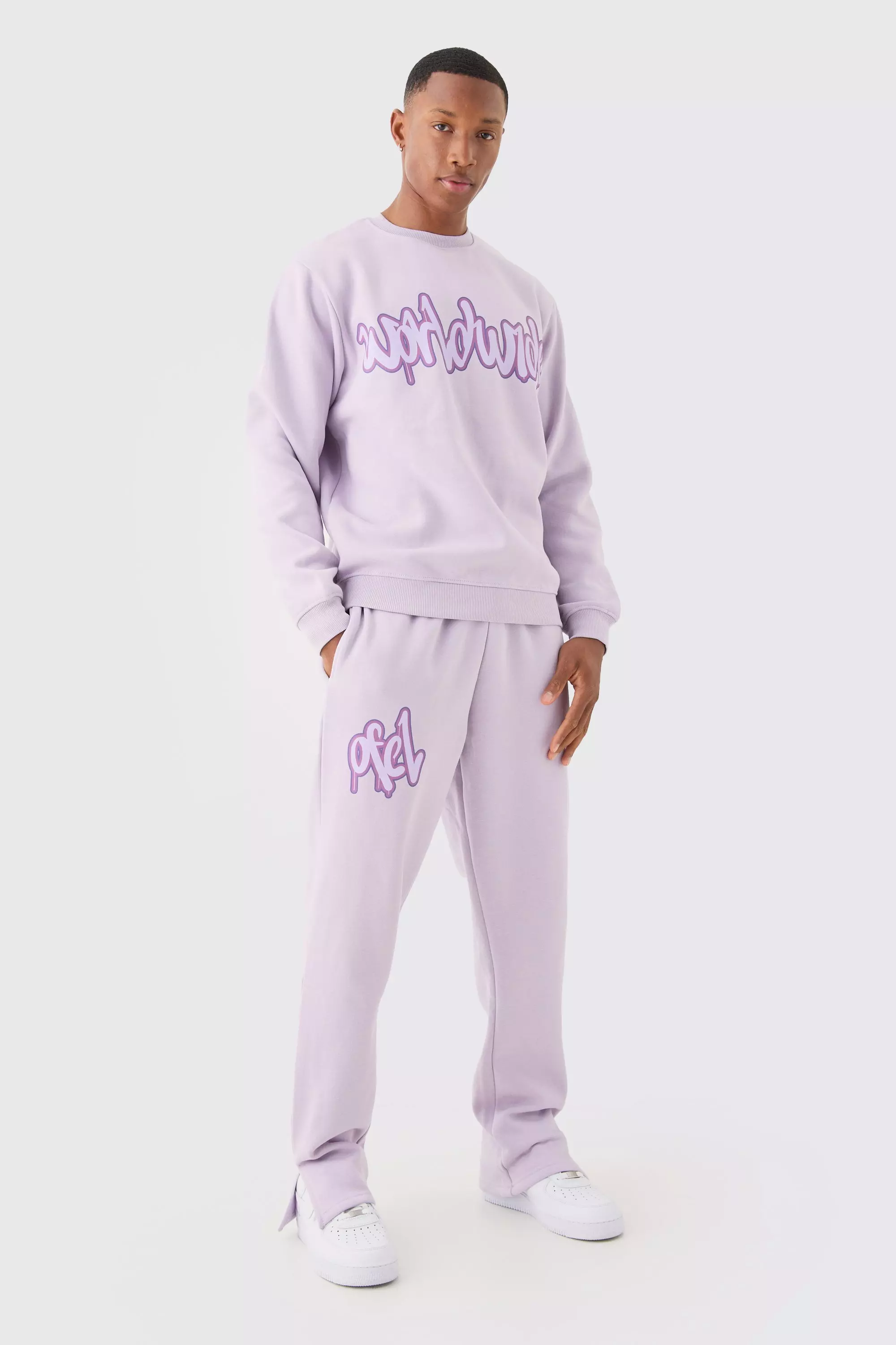 Lilac Purple Graffiti Print Sweatshirt Tracksuit