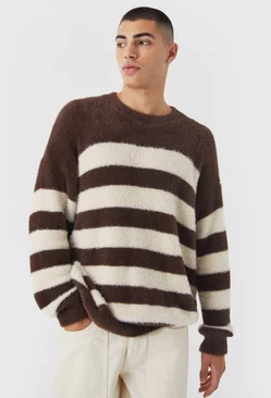 Oversized Stripe Fluffy Sweater Chocolate