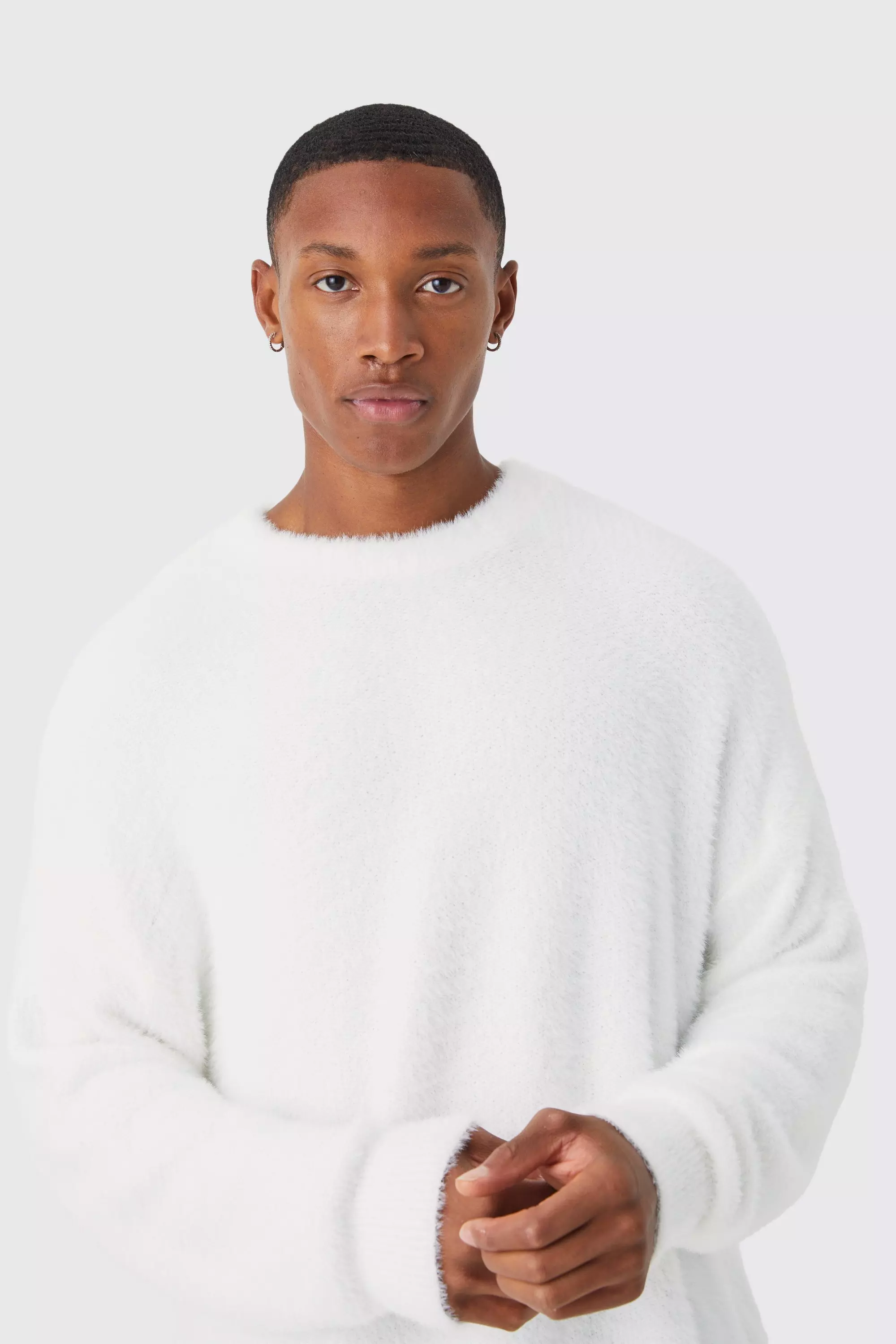 Maglione A Girocollo Oversize In Maglia Morbida, Ecru immagine alternativa