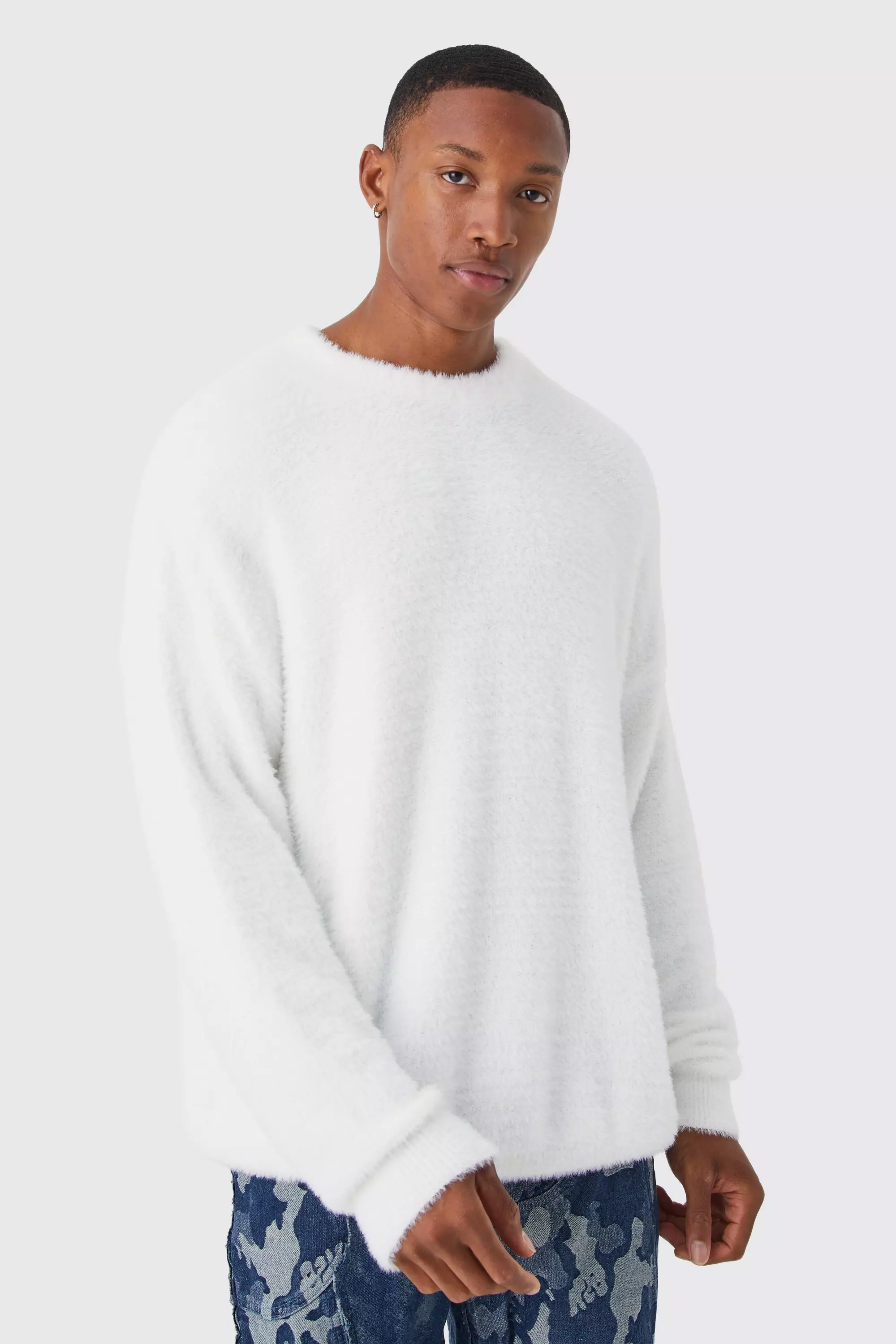 Maglione A Girocollo Oversize In Maglia Morbida, Ecru immagine alternativa