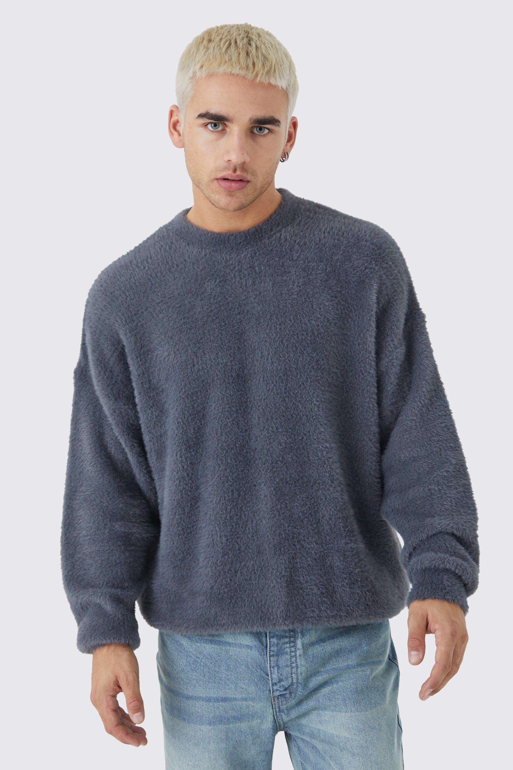 ASOS DESIGN knitted color block sweater in plush yarn