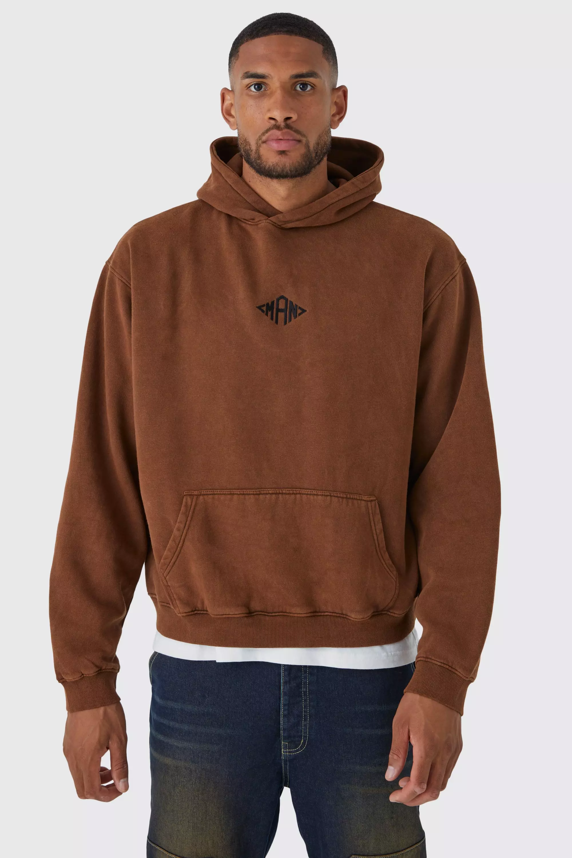 Tall Man Oversized Boxy Acid Washed Hoodie Chocolate