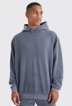 Oversized Washed Cord Hoodie Charcoal