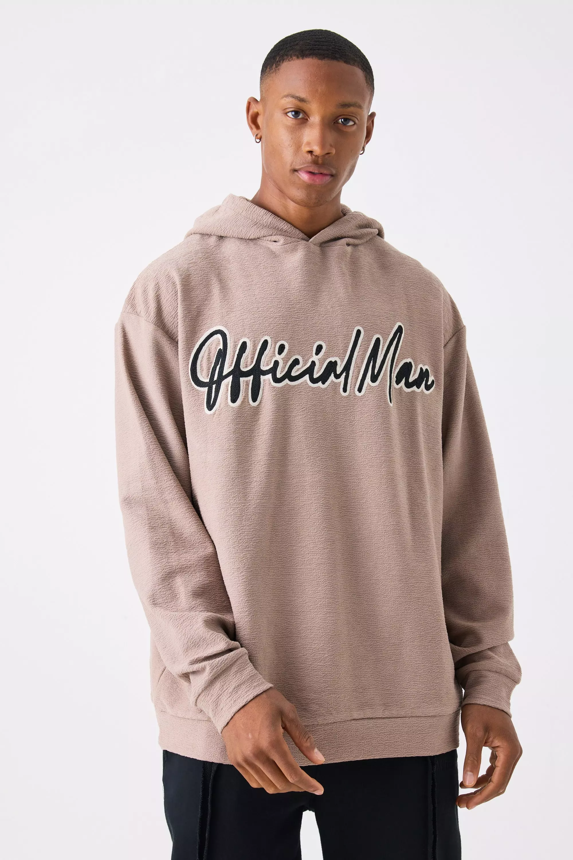 Oversized Slub Interlock Hoodie Taupe