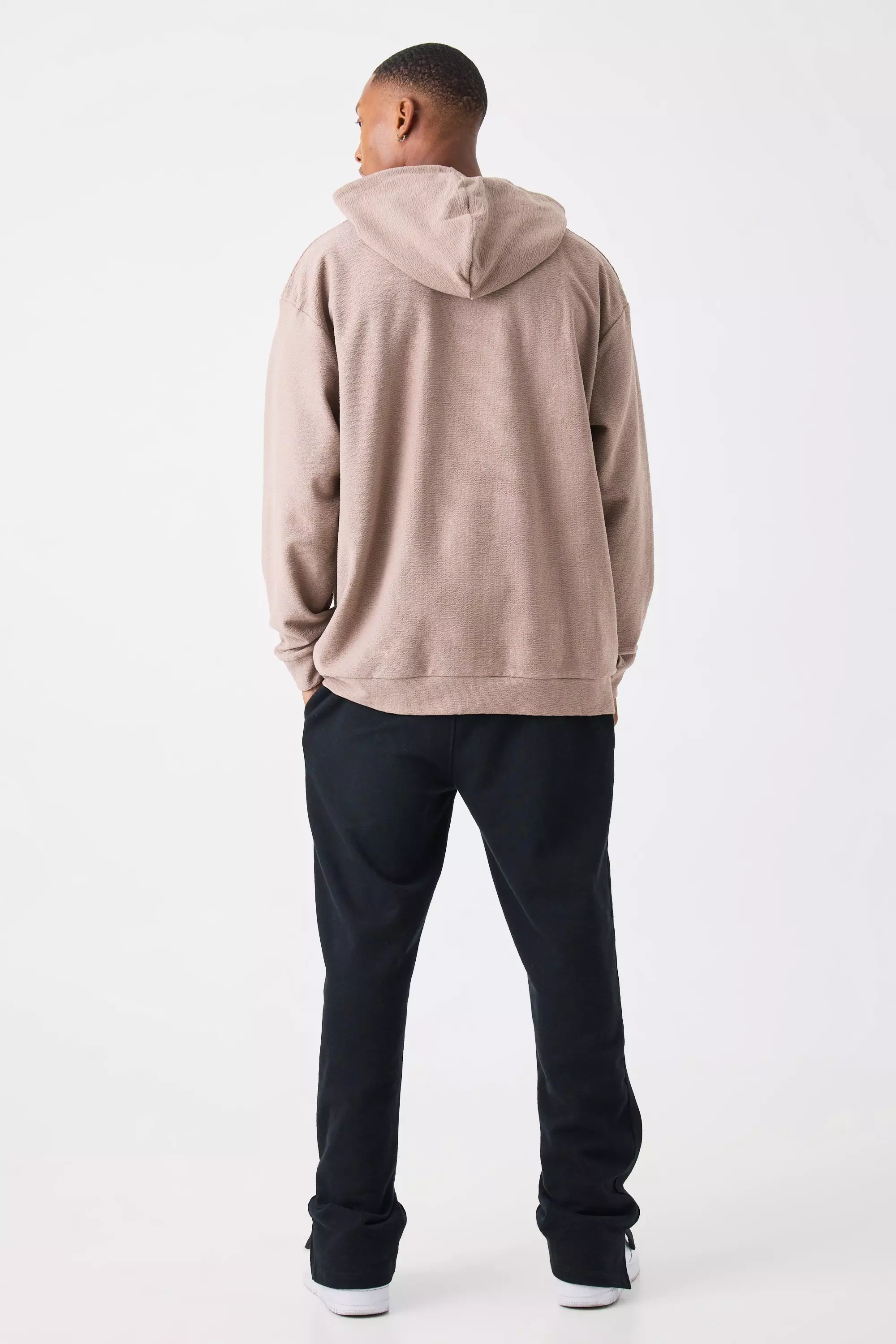 Felpa Oversize In Tessuto Fiammato Con Cappuccio, Taupe immagine alternativa