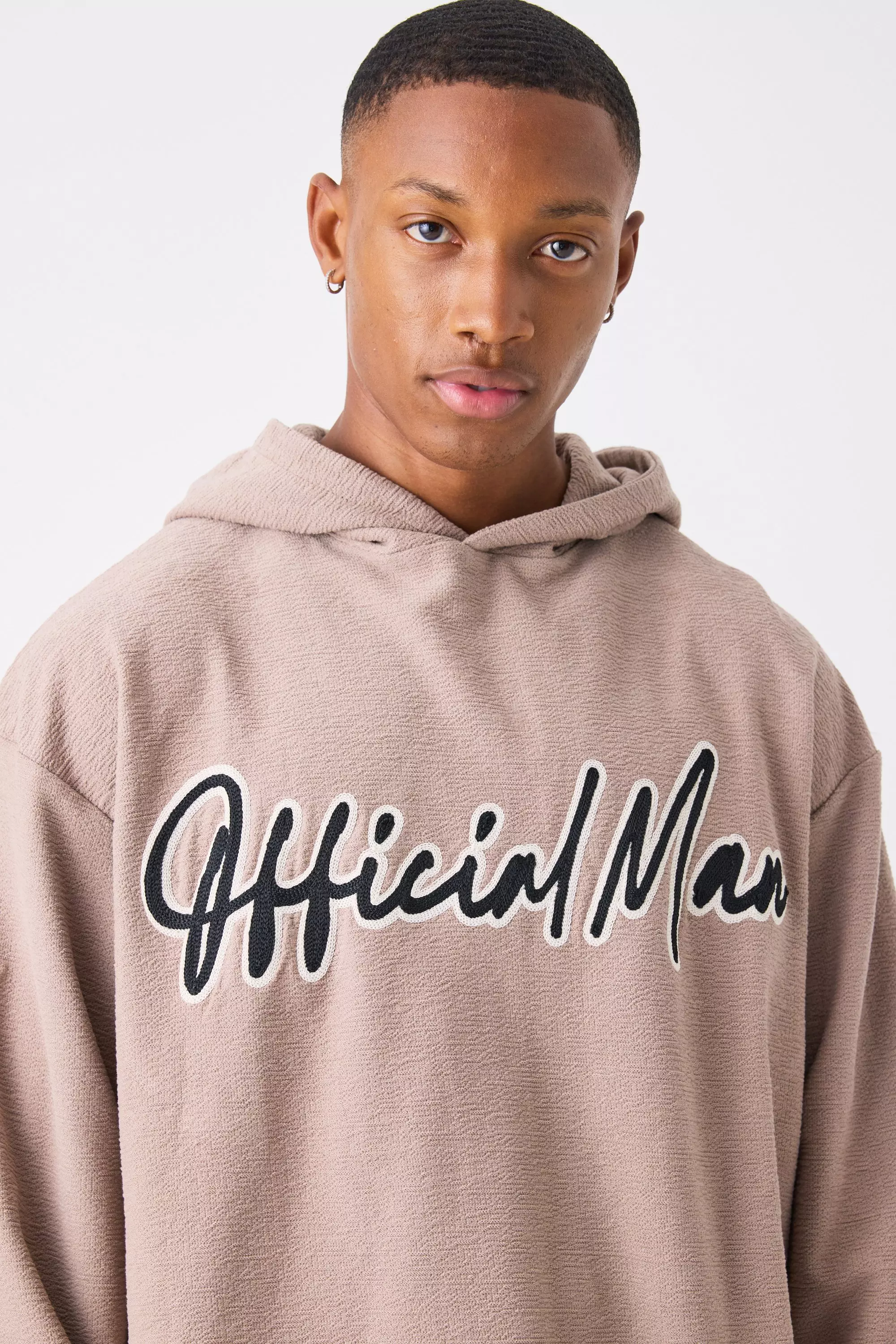 Taupe Oversized Slub Interlock Hoodie alternative image