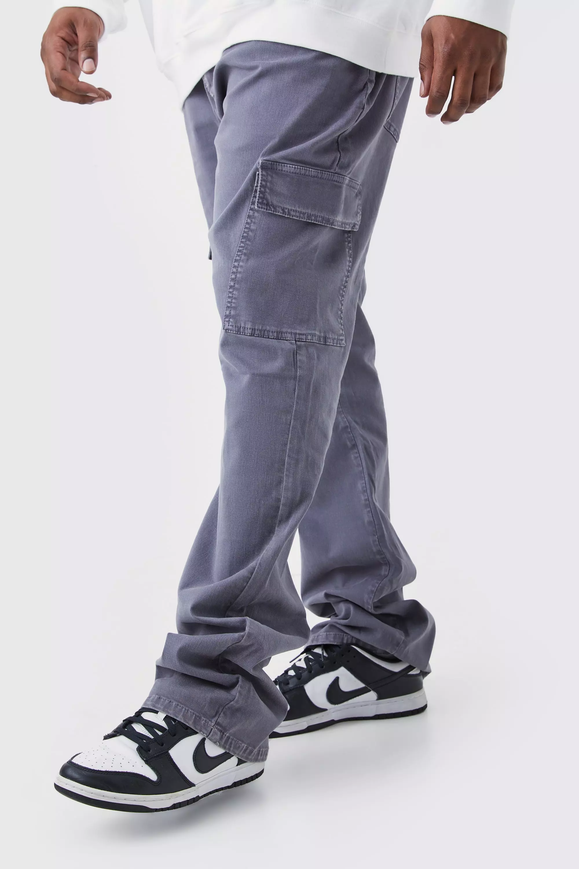 Plus Skinny Stacked Flare Overdye Cargo Pants Charcoal