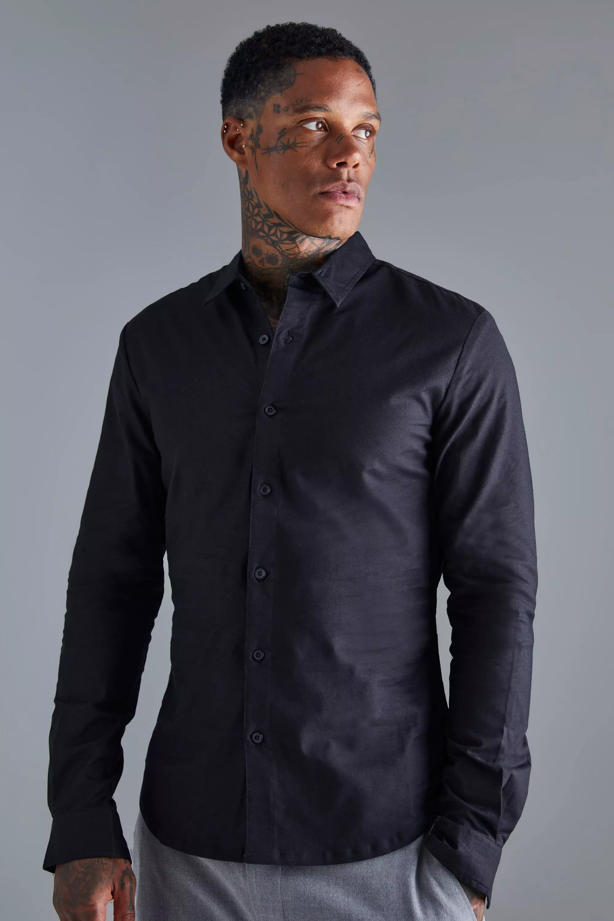 Camicia A Maniche Lunghe In Stretch Fit, Black immagine alternativa