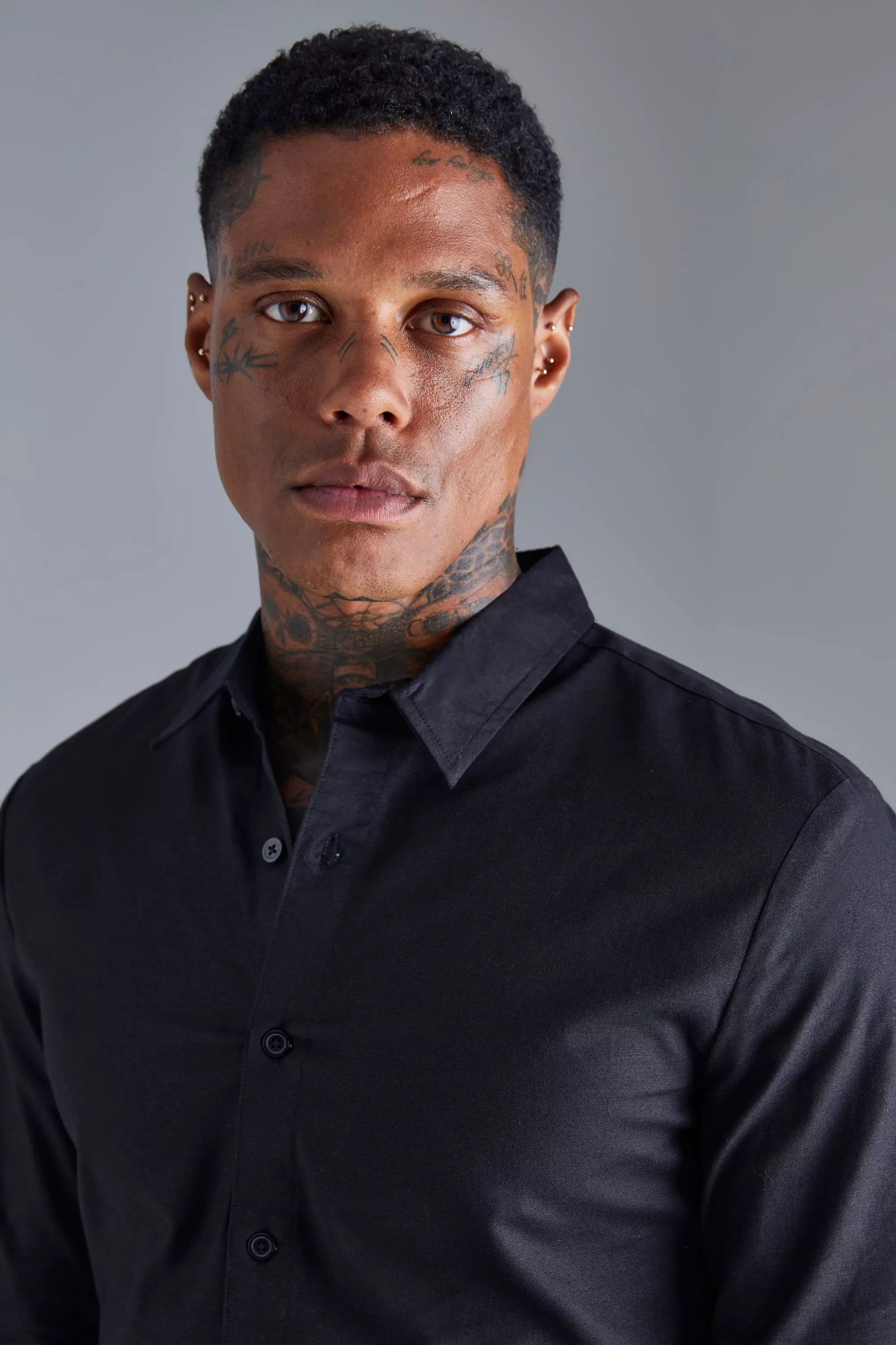 Camicia A Maniche Lunghe In Stretch Fit, Black immagine alternativa