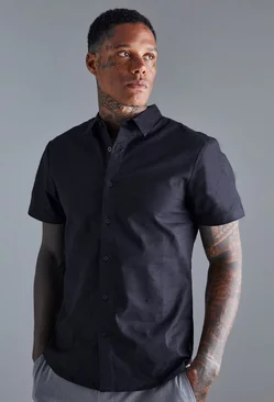 Short Sleeve Slim Shirt Black