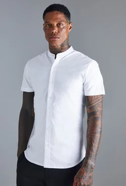 White Short Sleeve Grandad Muscle Shirt
