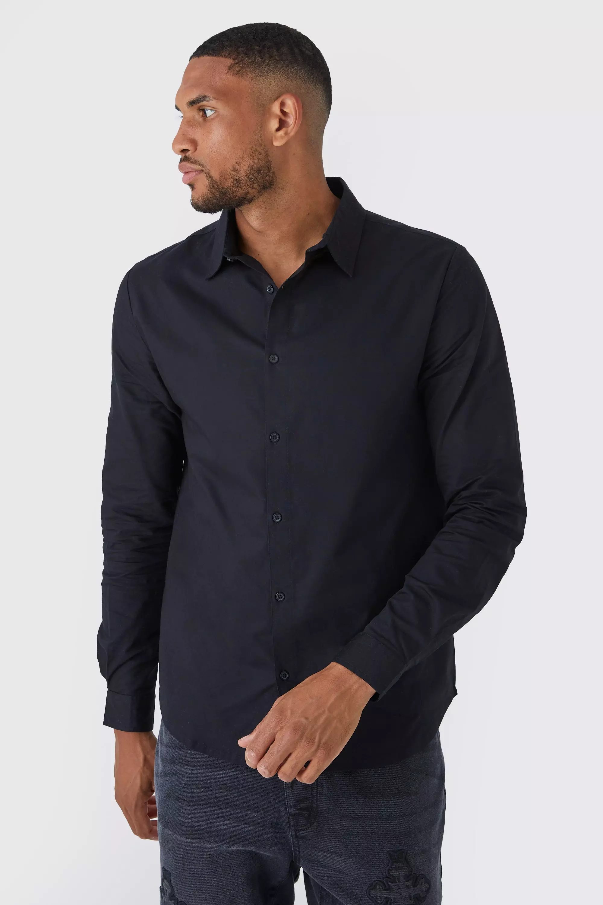 Tall Long Sleeve Oxford Shirt Black