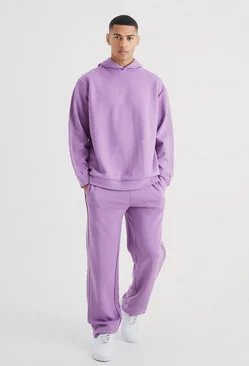 Oversized Heavy Textured Hooded Tracksuit Lilac