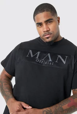 Black Plus Man Slim Reflective, Mesh Overlay T-shirt