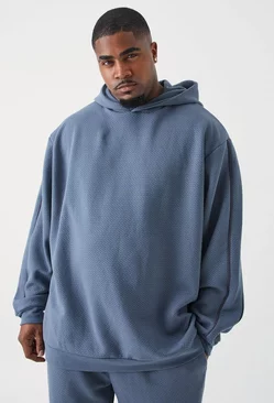 Plus Oversized Heavy Textured Pipped Hoodie Slate